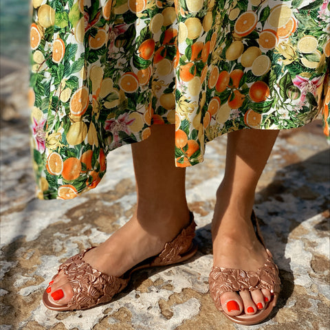 Lady wearing Copper Sandals for Women