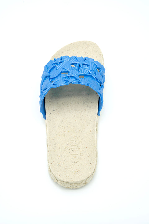 metallic blue waterproof slides womens footwear
