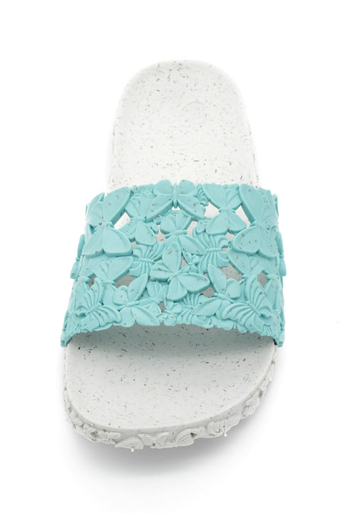 eco-friendly women summer slides in green color