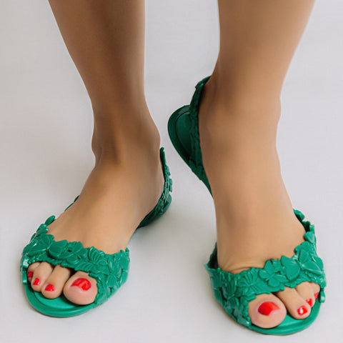 Stylish Green Flat Sandals Womens Footwear